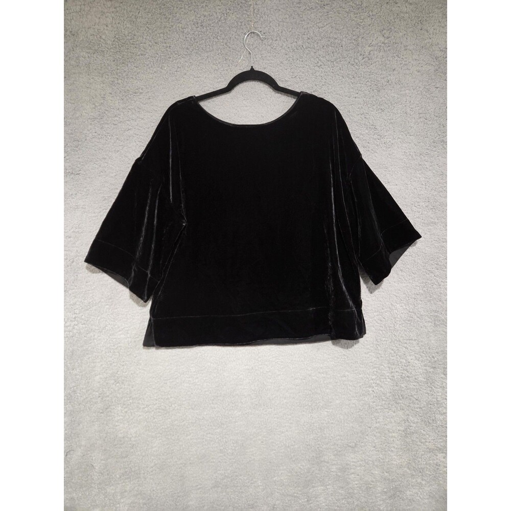 Soft Surroundings Velvet Tunic Womens L Petite Black 3/4 Bell‎ Sleeve Lagenlook